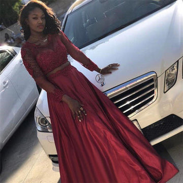 TWO PIECES ROUND NECK LONG SLEEVESS A-LINE PROM DRESS HZ1023